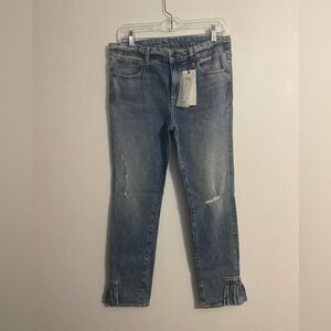 Hale Ayra straight leg with ruffle hem distressed jeans, size 31/12